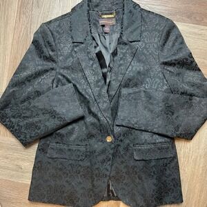 Dana Buchman Damask Jacquard Blazer Jacket Womens 6 Black Elegant Brocade‎ Paris